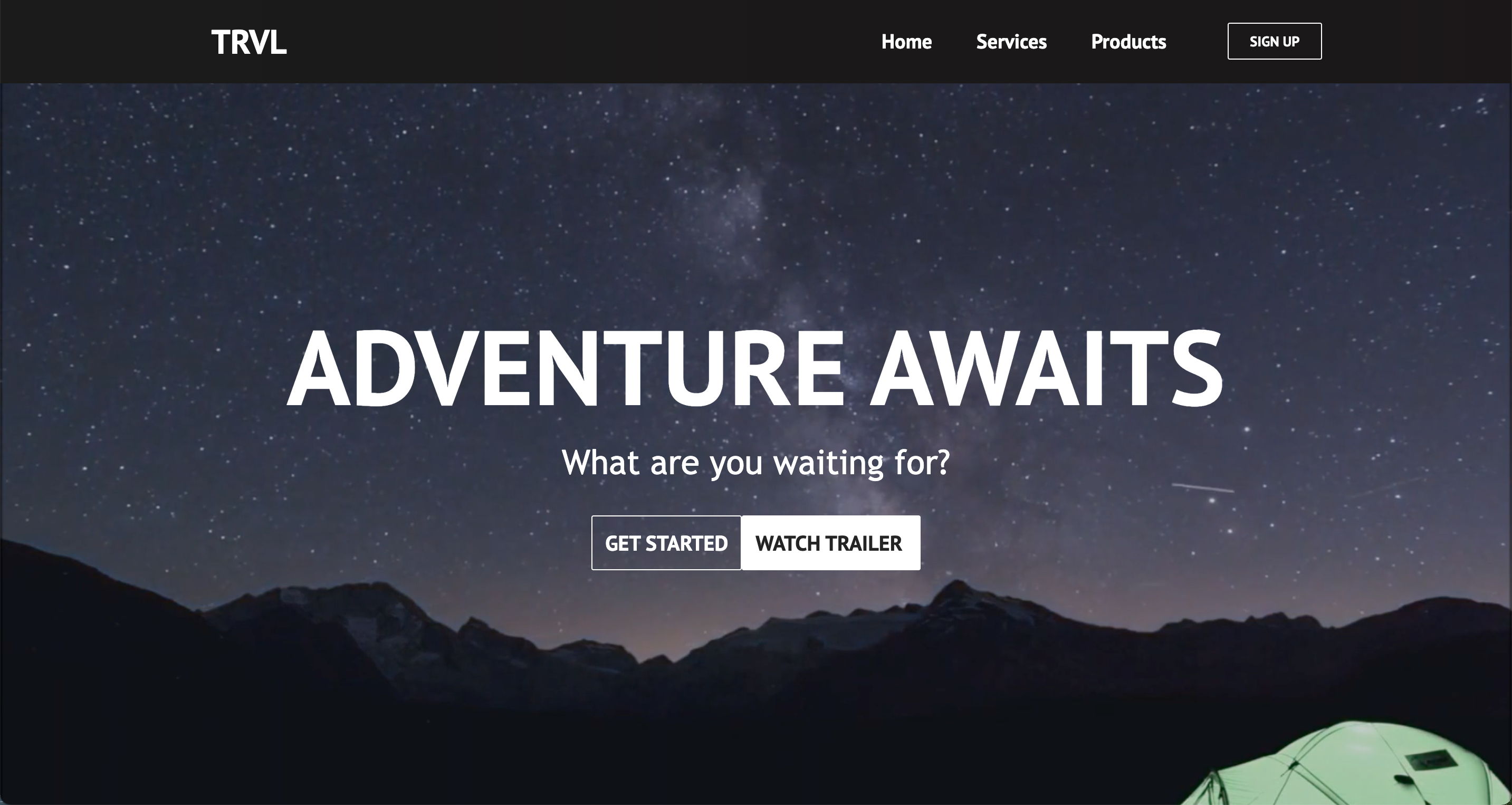 Screenshot of adventure site.