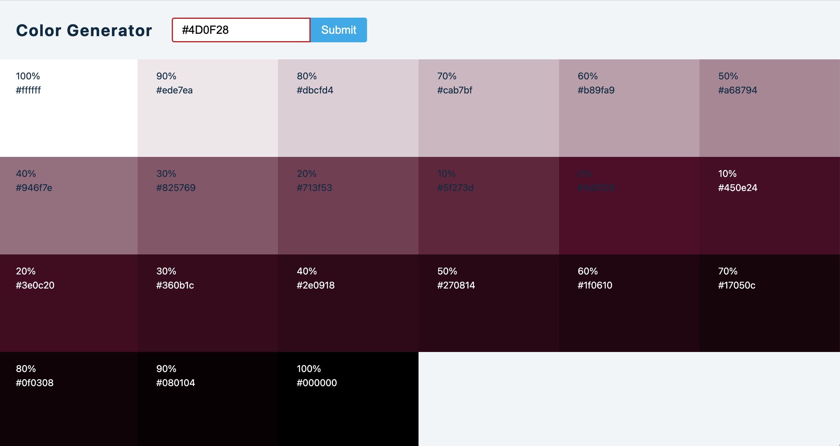 Screenshot of Color Generator.