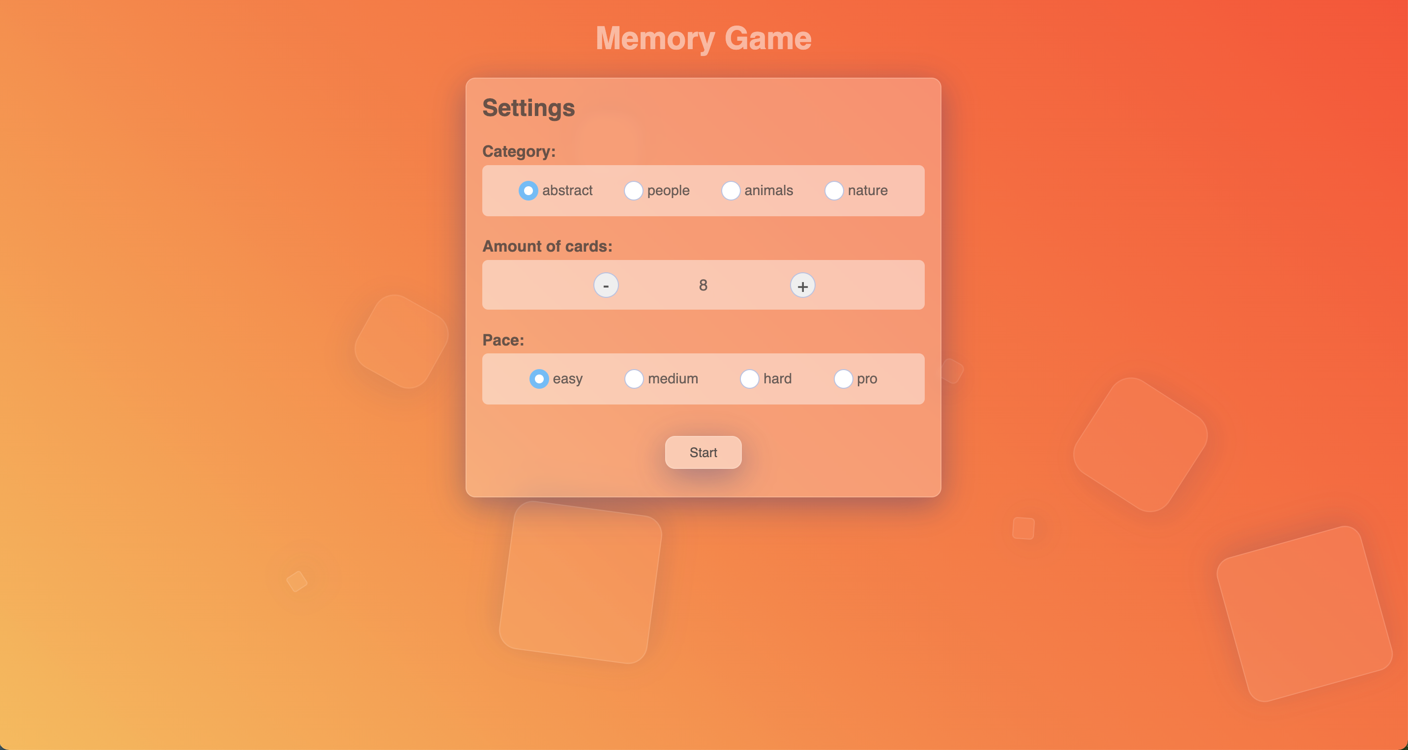 Screenshot of memory game.